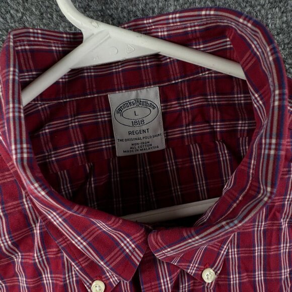 Brooks Brothers Button Up Shirt Men Long Sleeve Cotton Regent Large Red Plaid - Picture 7 of 13